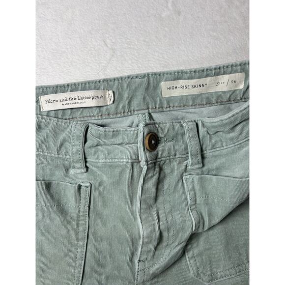 Pilcro Anthropologie greenHigh-Rise Skinny Corduroy Jeans Patch-Pockets Size 26 - Picture 3 of 7